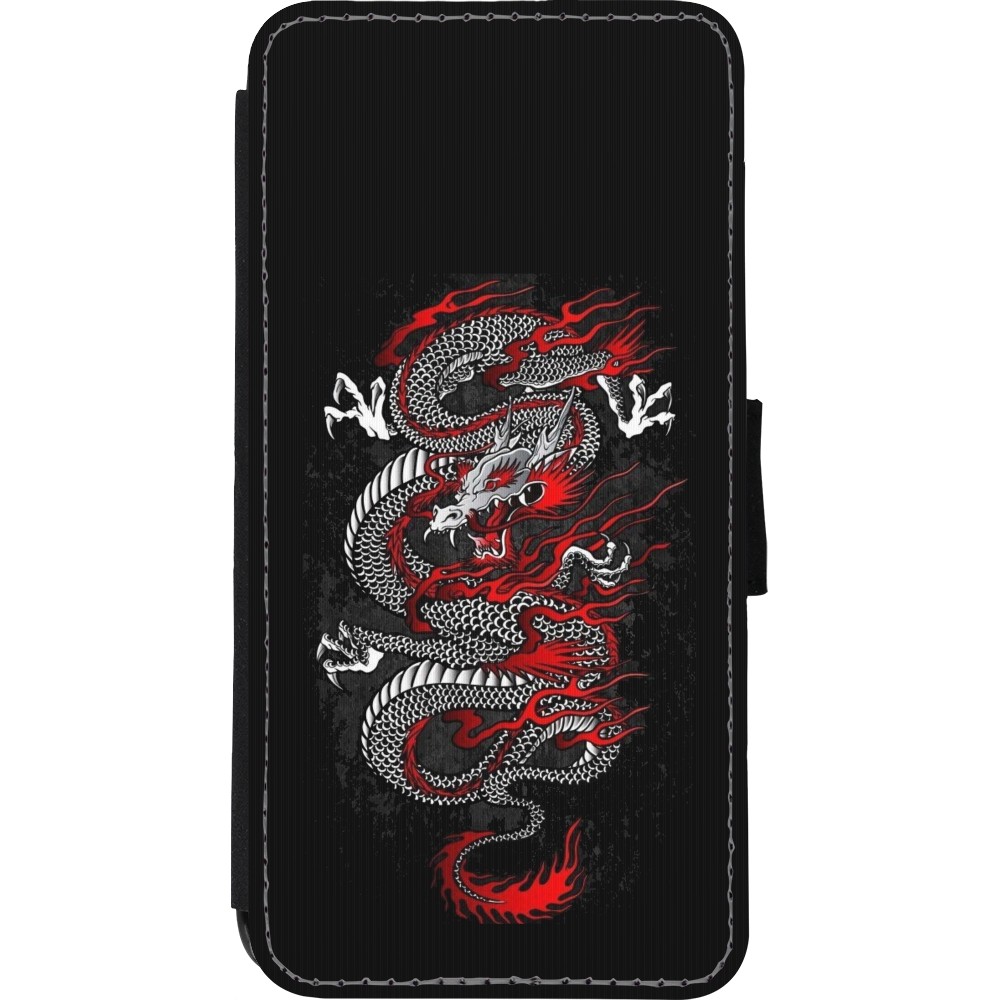 iPhone XR Case Hülle - Wallet schwarz Japanese style Dragon Tattoo Red Black