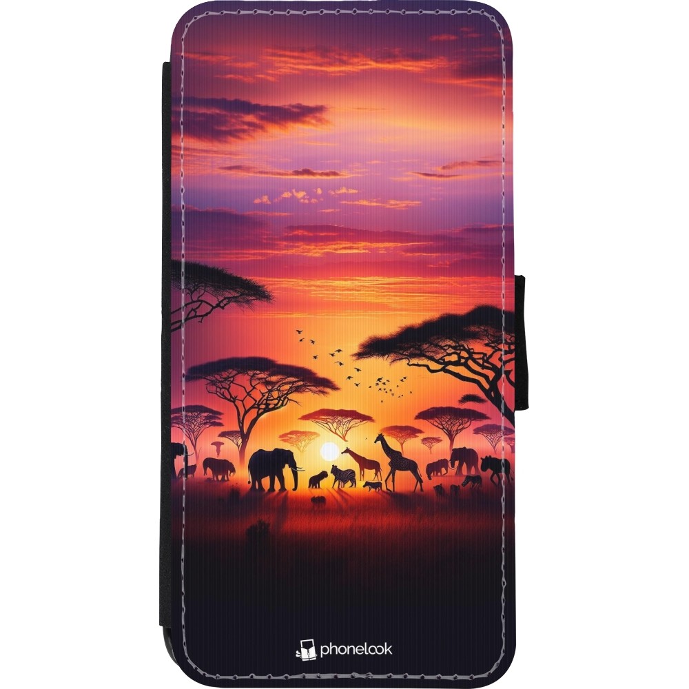iPhone XR Case Hülle - Wallet schwarz Safari Sonnenuntergang Wildtiere