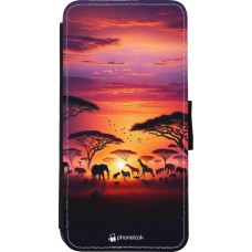 iPhone XR Case Hülle - Wallet schwarz Safari Sonnenuntergang Wildtiere