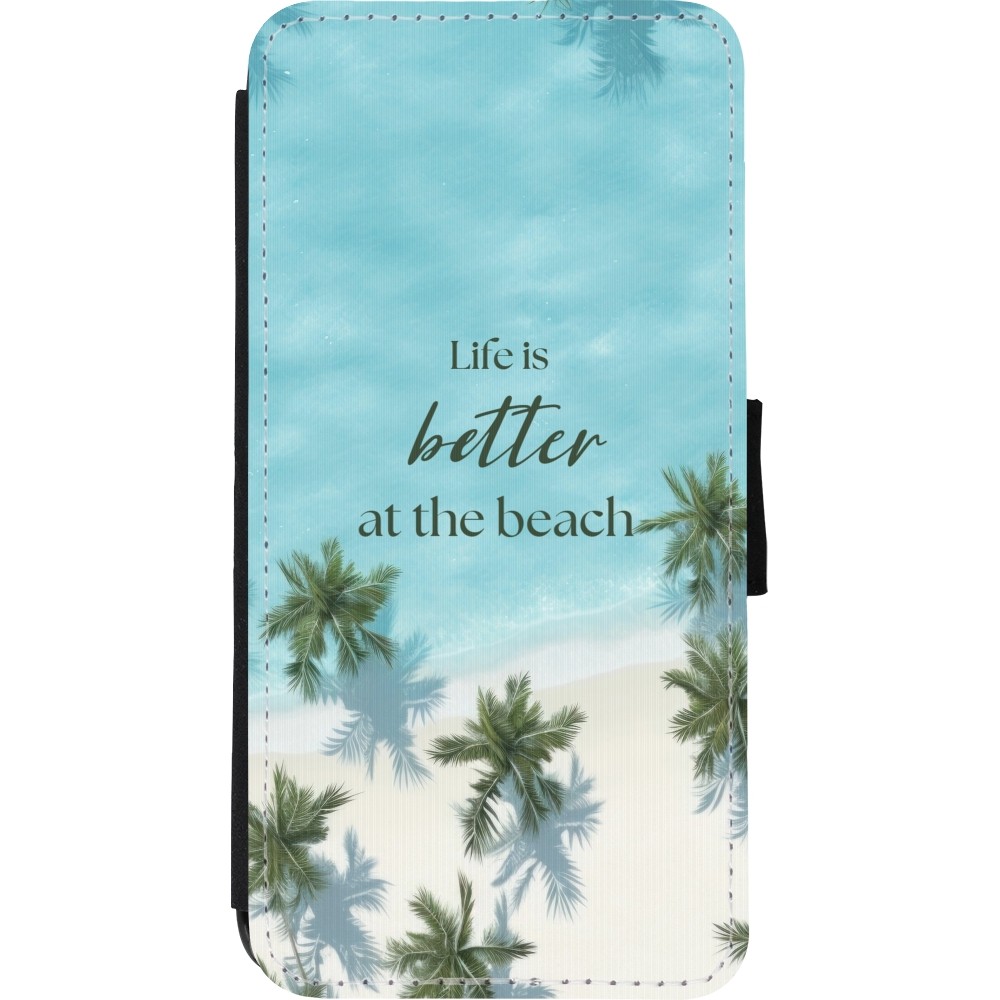 Coque iPhone XR - Wallet noir Summer 2025 Life is better at the beach