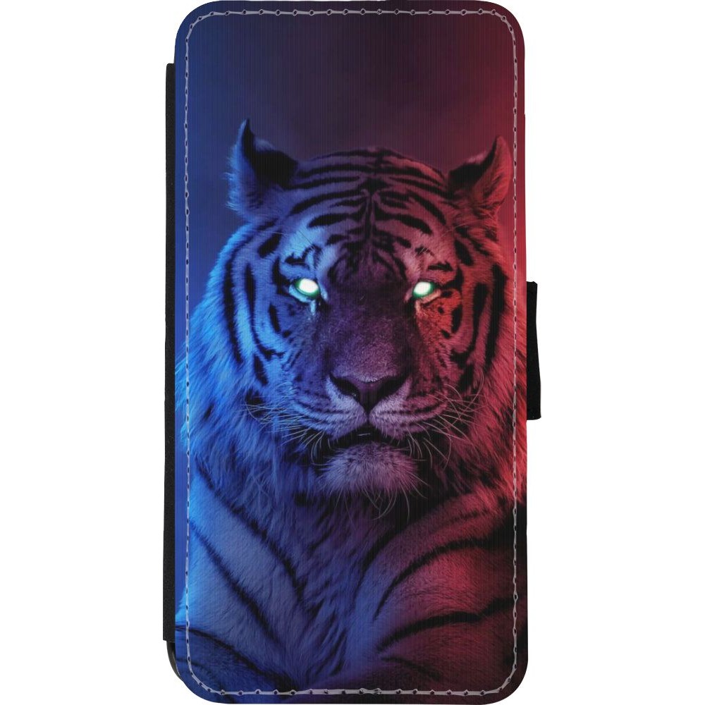 Coque iPhone XR - Wallet noir Tiger Blue Red