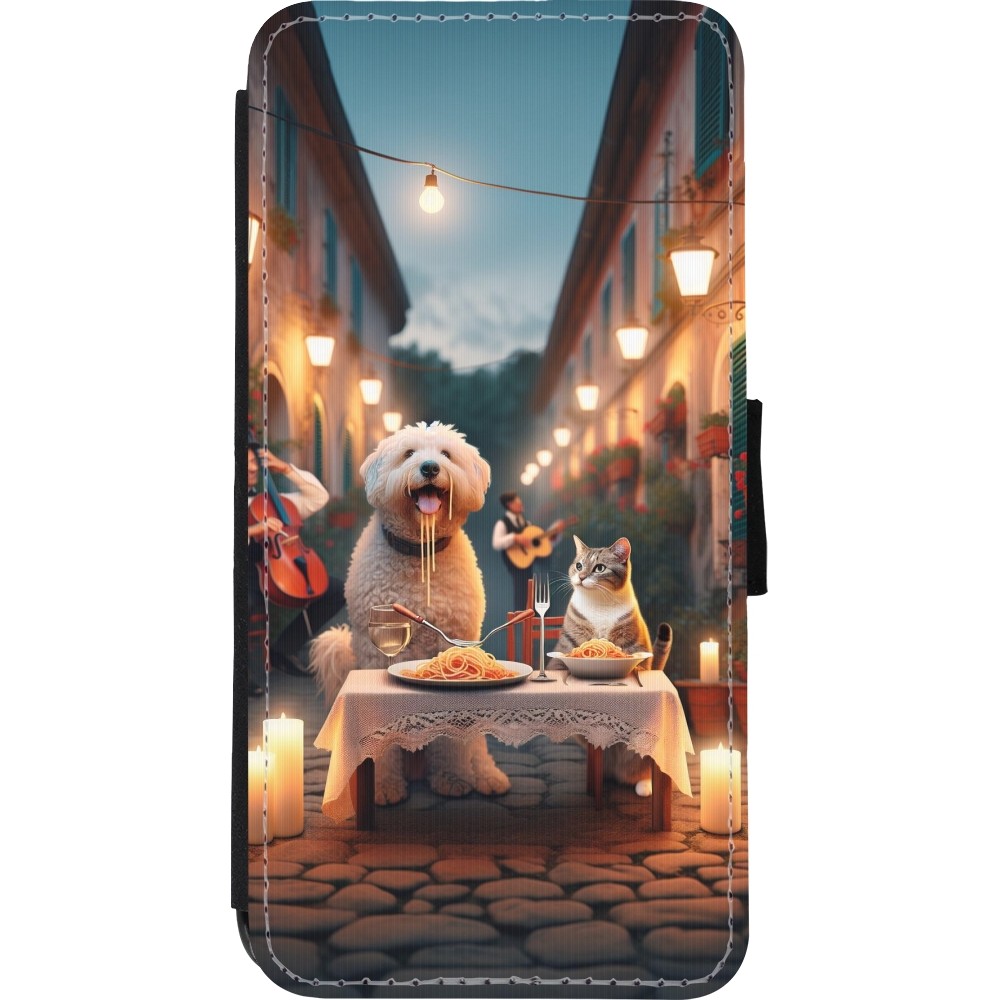 Coque iPhone XR - Wallet noir Valentine 2024 Dog & Cat Candlelight