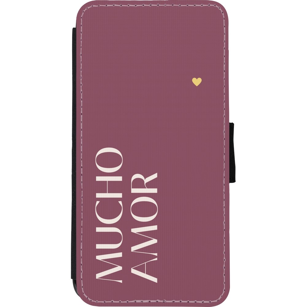 Coque iPhone XR - Wallet noir Valentine 2024 mucho amor rosado