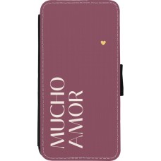 Coque iPhone XR - Wallet noir Valentine 2024 mucho amor rosado