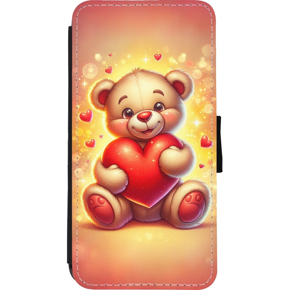 Coque iPhone XR - Wallet noir Valentine 2024 Teddy love
