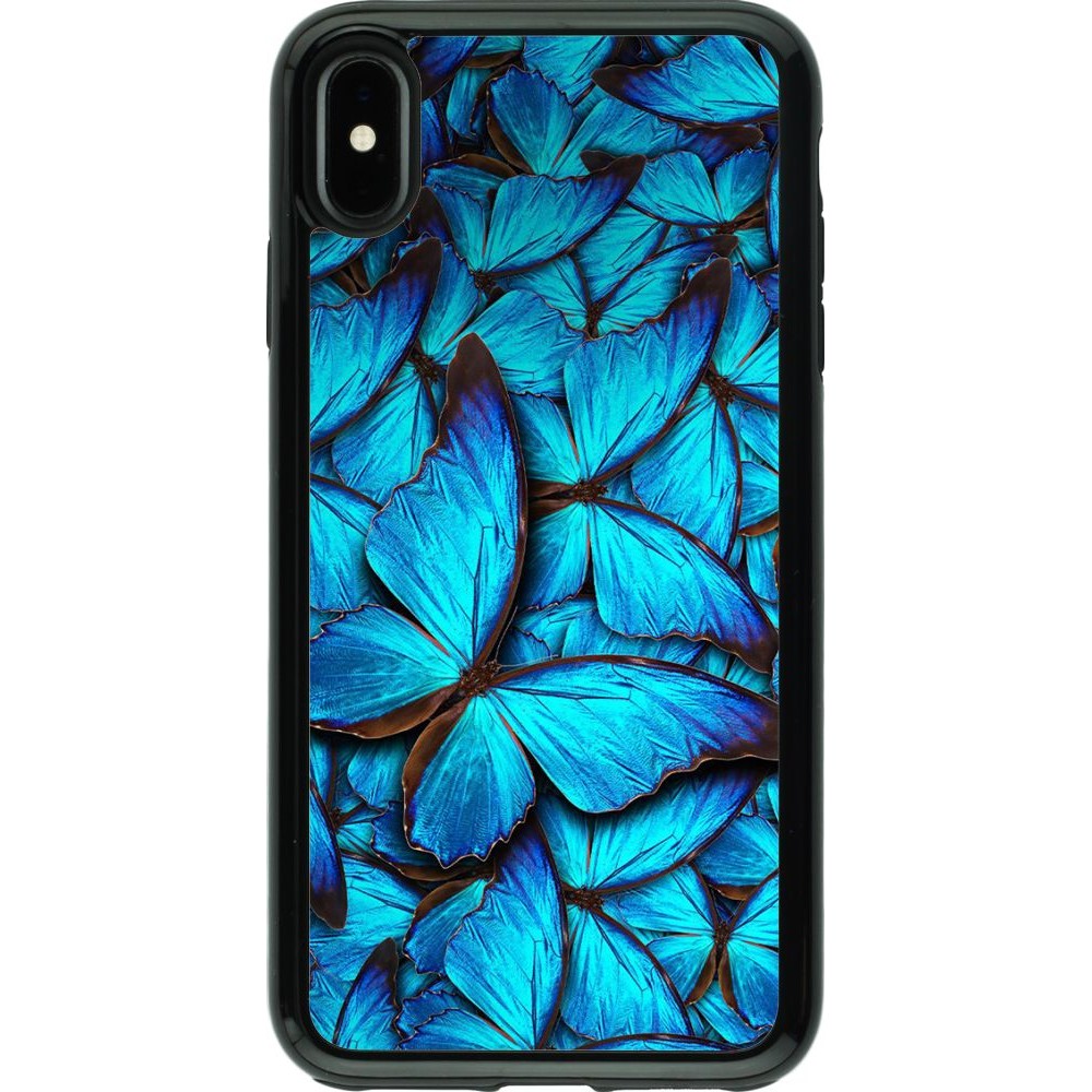 Coque iPhone Xs Max - Hybrid Armor noir Papillon - Bleu