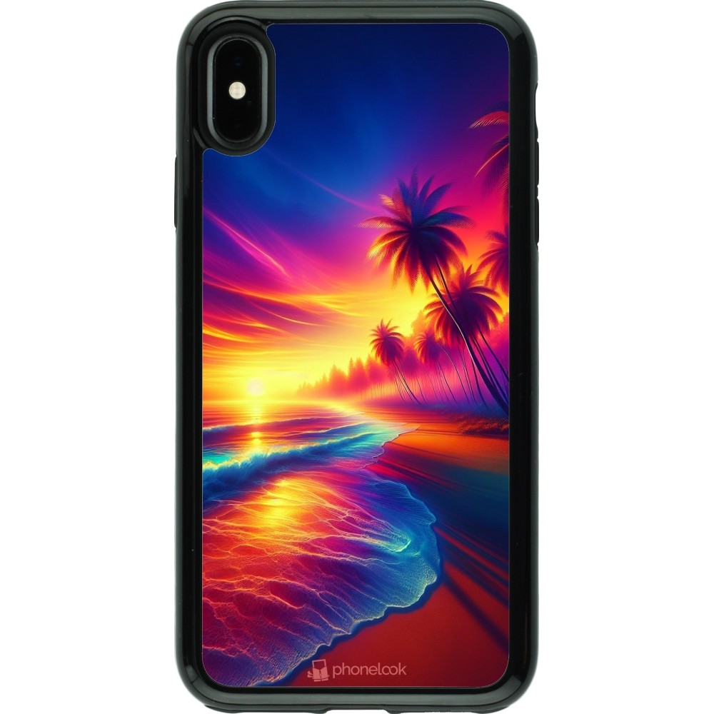 Coque iPhone Xs Max - Hybrid Armor noir Plage coucher soleil flashy