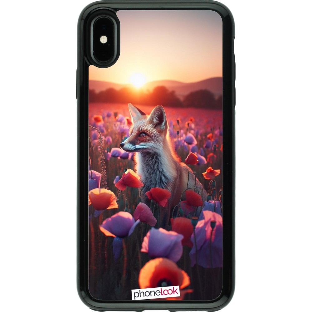 iPhone Xs Max Case Hülle - Hybrid Armor schwarz Purpurroter Fuchs bei Dammerung