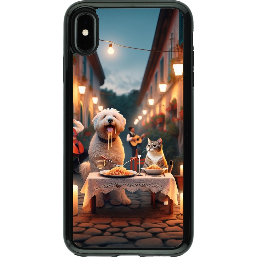 Coque iPhone Xs Max - Hybrid Armor noir Valentine 2024 Dog & Cat Candlelight