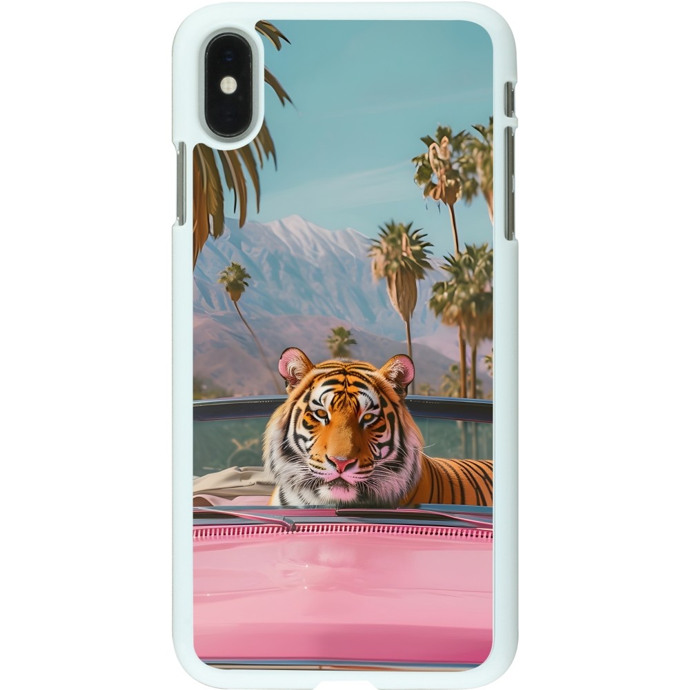 iPhone Xs Max Case Hülle - Kunststoff weiss Tiger Auto rosa