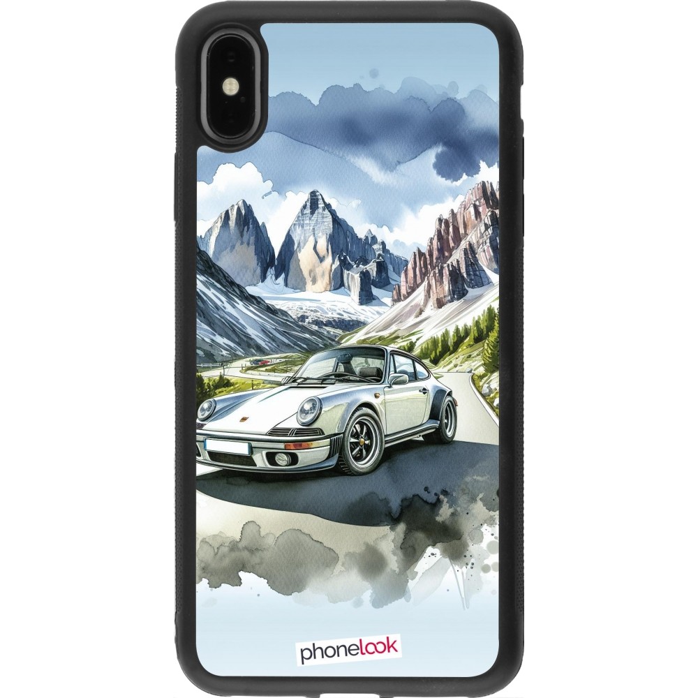 Coque iPhone Xs Max - Silicone rigide noir Porsche 911 Mountain Watercolor