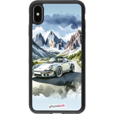 Coque iPhone Xs Max - Silicone rigide noir Porsche 911 Mountain Watercolor