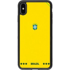 Coque iPhone Xs Max - Silicone rigide noir Maillot de football Bresil 2026 personnalisable