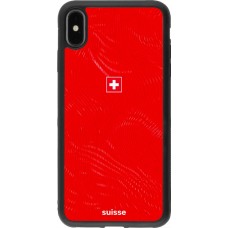 Coque iPhone Xs Max - Silicone rigide noir Maillot de football Suisse 2026 personnalisable