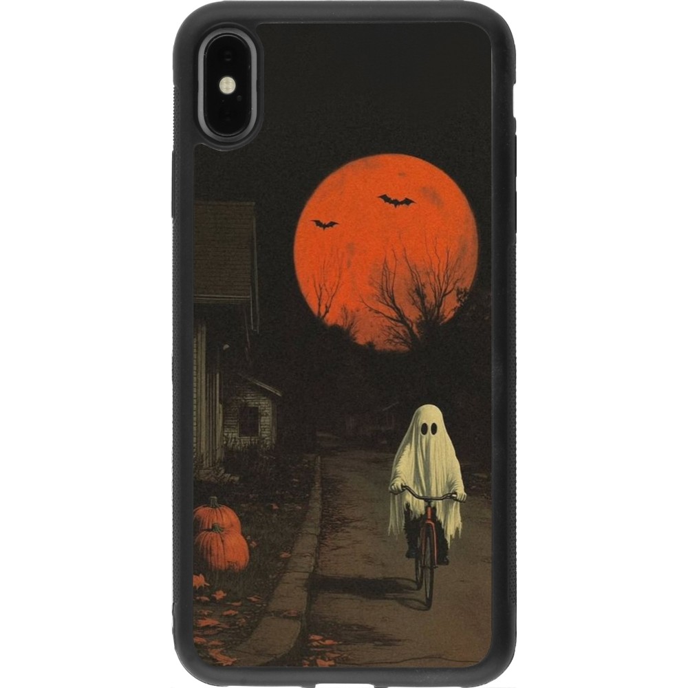 iPhone Xs Max Case Hülle - Silikon schwarz Halloween 2025 Ghost on a bicycle