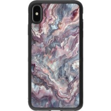 Coque iPhone Xs Max - Silicone rigide noir Marbre violette argentée