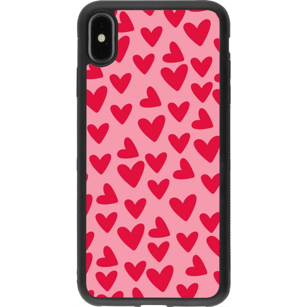 Coque iPhone Xs Max - Silicone rigide noir Mom 2024 petits coeurs