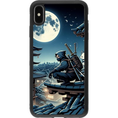 Coque iPhone Xs Max - Silicone rigide noir Ninja sous la lune