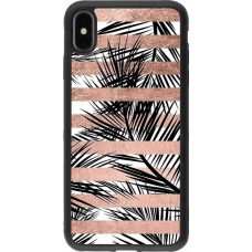 Coque iPhone Xs Max - Silicone rigide noir Palm trees gold stripes