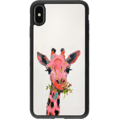 iPhone Xs Max Case Hülle - Silikon schwarz Pink Girafe Paint