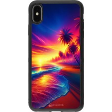 Coque iPhone Xs Max - Silicone rigide noir Plage coucher soleil flashy