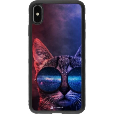 Coque iPhone Xs Max - Silicone rigide noir Red Blue Cat Glasses