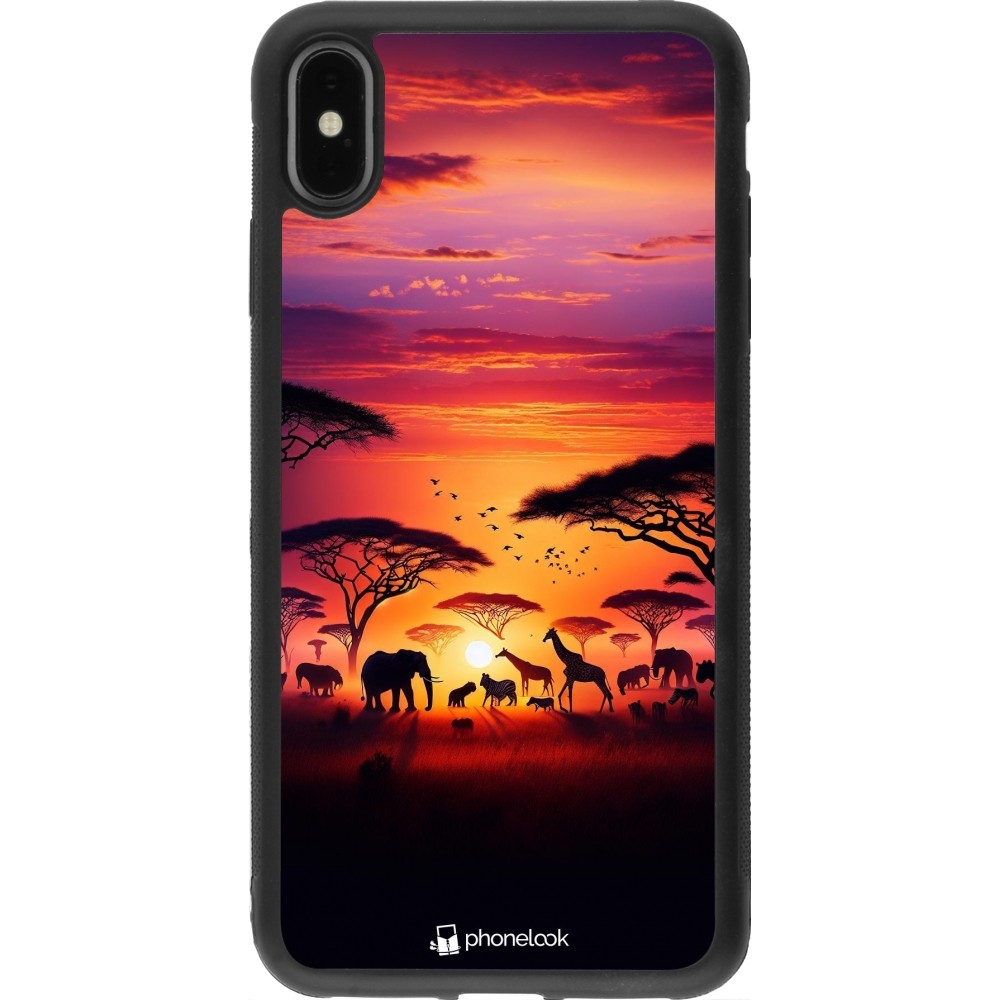 Coque iPhone Xs Max - Silicone rigide noir Safari sunset wildlife