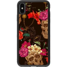 Coque iPhone Xs Max - Silicone rigide noir Skulls and flowers