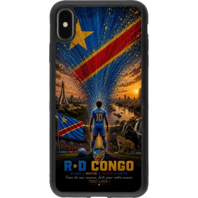 Coque iPhone Xs Max - Silicone rigide noir Football République démocratique du Congo splash 2026