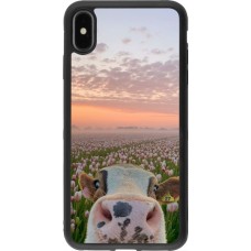 Coque iPhone Xs Max - Silicone rigide noir Cow with tulips Spring 2026