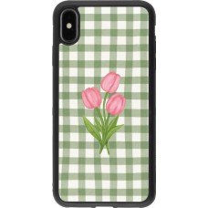 Coque iPhone Xs Max - Silicone rigide noir Green vichy tulips Spring 2026