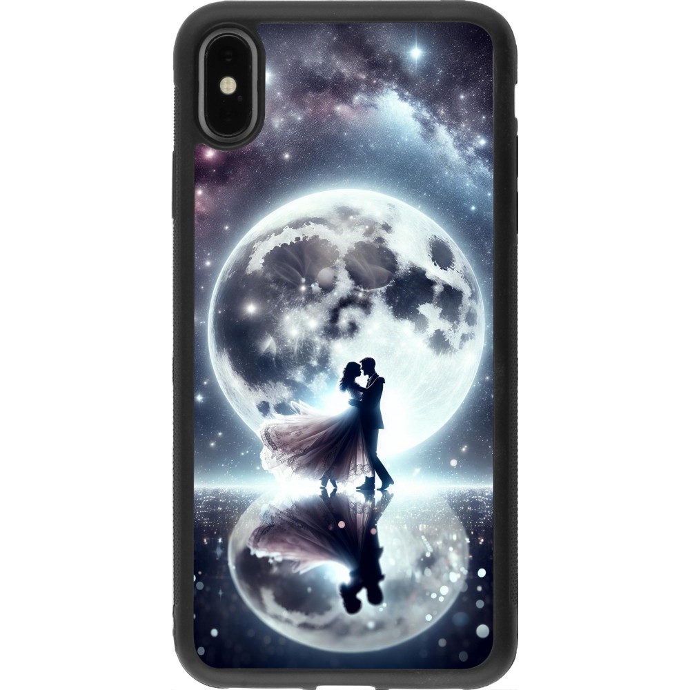 Coque iPhone Xs Max - Silicone rigide noir Valentine 2024 Love under the moon