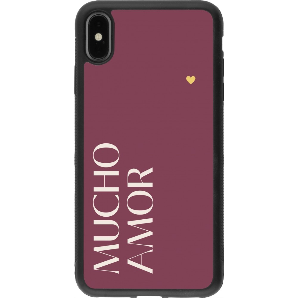 Coque iPhone Xs Max - Silicone rigide noir Valentine 2024 mucho amor rosado