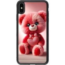 Coque iPhone Xs Max - Silicone rigide noir Valentine 2024 Ourson rose