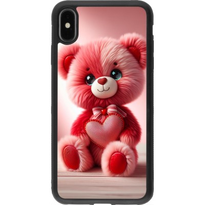 Coque iPhone Xs Max - Silicone rigide noir Valentine 2024 Ourson rose