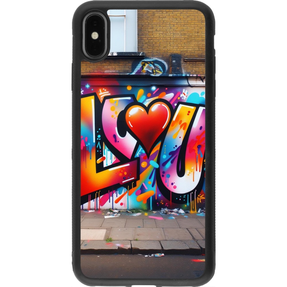 Coque iPhone Xs Max - Silicone rigide noir Valentine 2025 Love U Tag