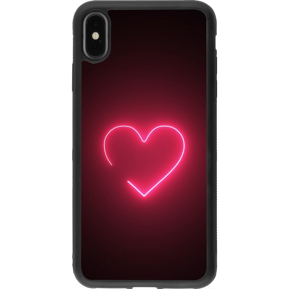Coque iPhone Xs Max - Silicone rigide noir Valentine 2023 single neon heart
