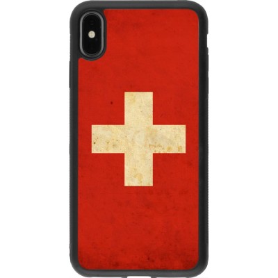 Coque iPhone Xs Max - Silicone rigide noir Vintage Flag SWISS