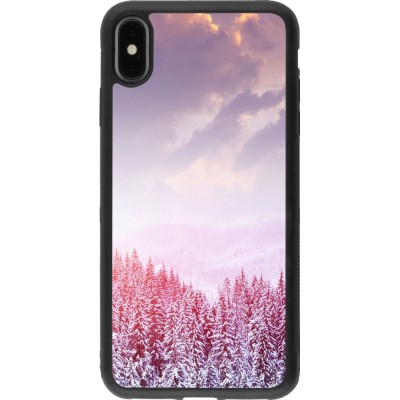 Coque iPhone Xs Max - Silicone rigide noir Winter 22 Pink Forest
