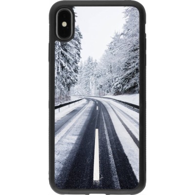 Coque iPhone Xs Max - Silicone rigide noir Winter 22 Snowy Road