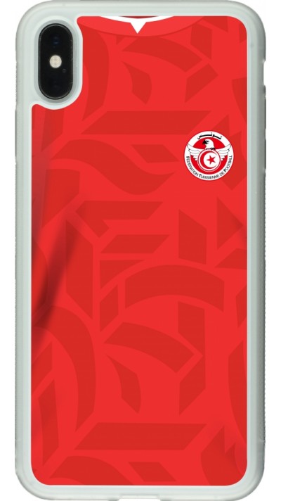 Coque iPhone Xs Max - Silicone rigide transparent Maillot de football Tunisie 2022 personnalisable