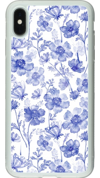 Coque iPhone Xs Max - Silicone rigide transparent Spring 23 watercolor blue flowers