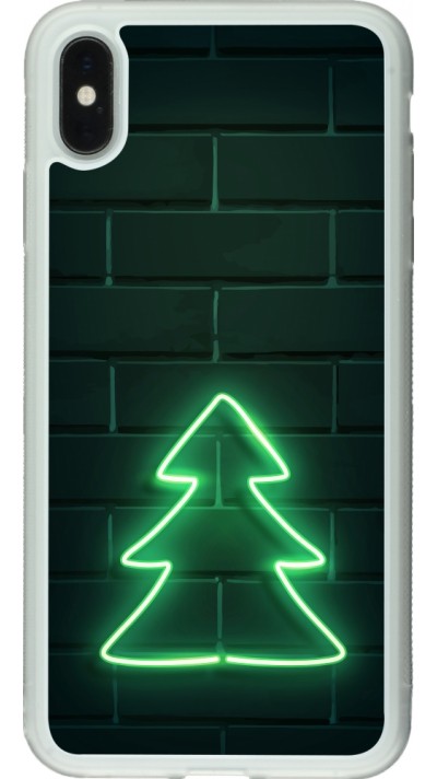 Coque iPhone Xs Max - Silicone rigide transparent Christmas 22 neon tree on bricks
