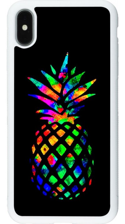 Coque iPhone Xs Max - Silicone rigide blanc Ananas Multi-colors