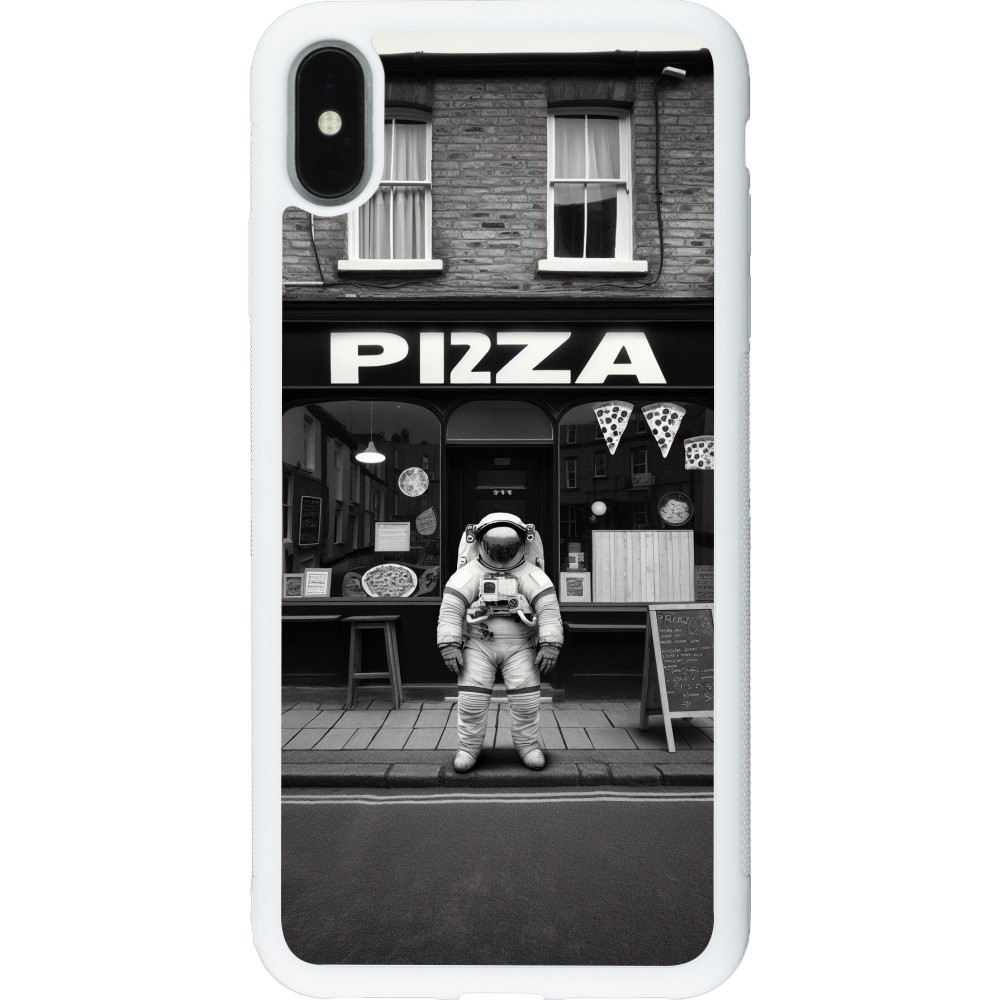 iPhone Xs Max Case Hülle - Silikon weiss Astronaut vor einer Pizzeria