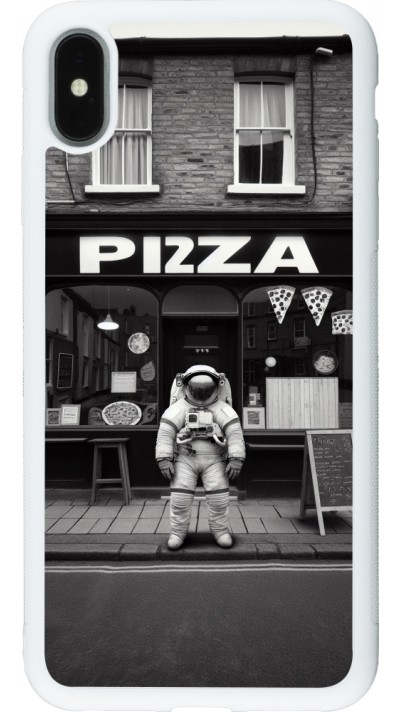 iPhone Xs Max Case Hülle - Silikon weiss Astronaut vor einer Pizzeria