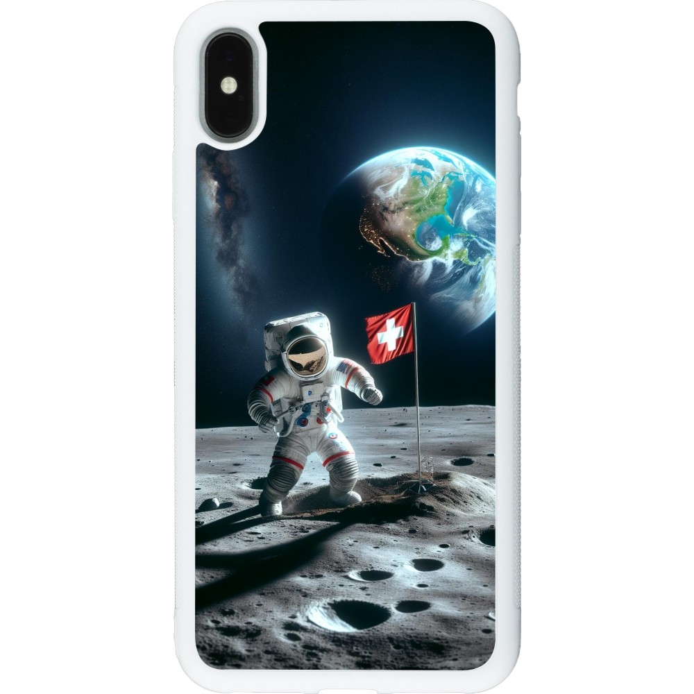 iPhone Xs Max Case Hülle - Silikon weiss Astro Schweiz auf dem Mond