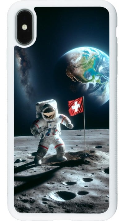 Coque iPhone Xs Max - Silicone rigide blanc Astro Suisse sur lune