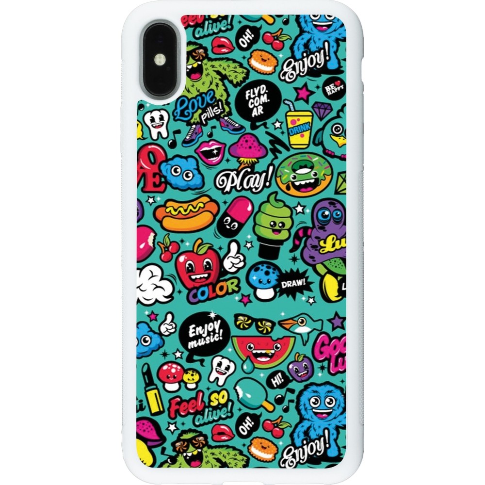 iPhone Xs Max Case Hülle - Silikon weiss Cartoons old school