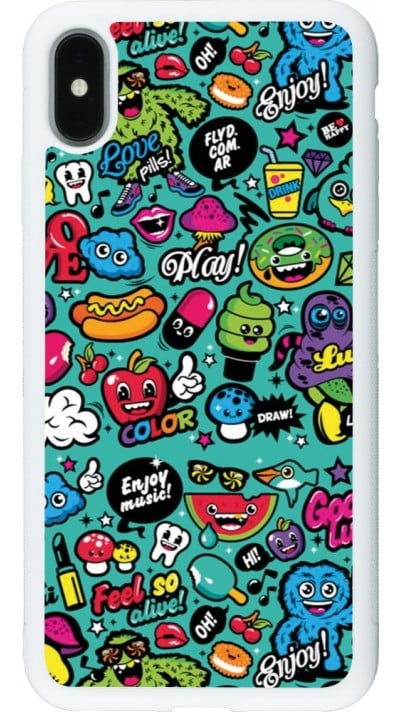 iPhone Xs Max Case Hülle - Silikon weiss Cartoons old school
